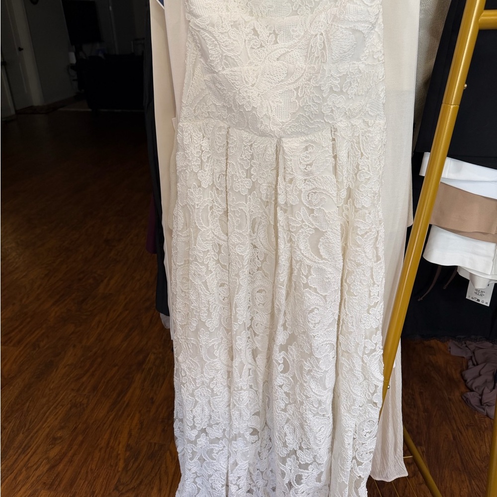 Anthropologie - Lace strapless white midi a line dress - Picture 11 of 11